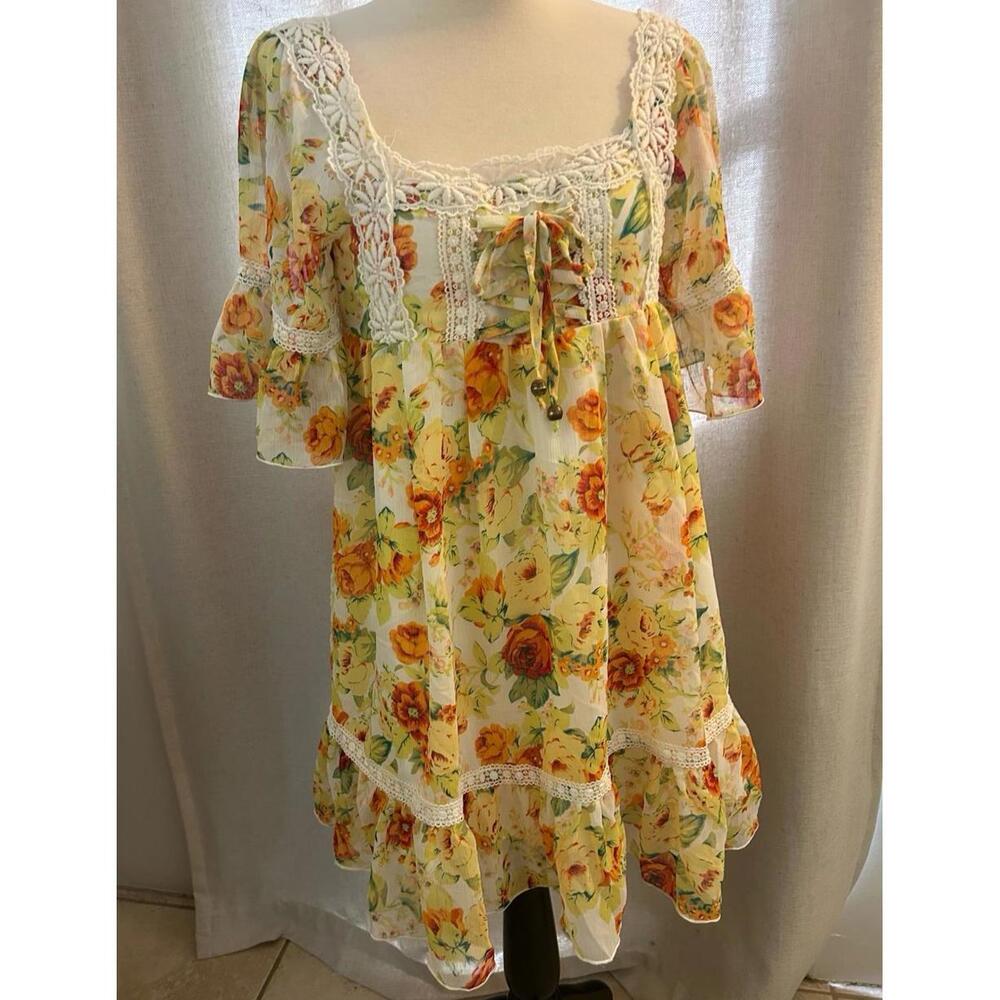 Liz Lisa Floral Chiffon Dress – Crochet Lace Cottagecore Gyaru Himekaji